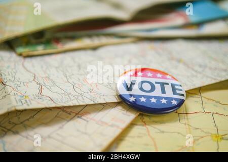 Vote button on map Stock Photo