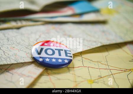 Vote button on map Stock Photo