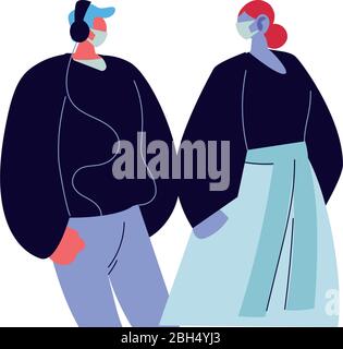 young couple using face masks vector illustration design Stock Vector ...