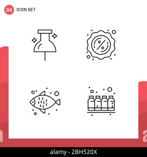 4 Thematic Vector Filledline Flat Colors and Editable Symbols of location, bottle, percent, fish, ink Editable Vector Design Elements Stock Vector