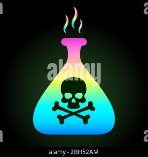 Color icon of poison bottle and skull with crossbones on a black background Stock Vector