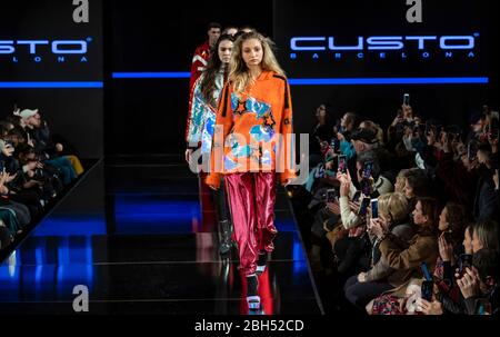 New York, New York - Feb. 08, 2020: Models walk the runway at Custo Barcelona Winter 2020 Fashion Show Stock Photo