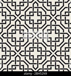 Vector seamless ethnic pattern. Ancient abstract texture. Repeating geometric cross shaped interlaced lines. Stock Vector