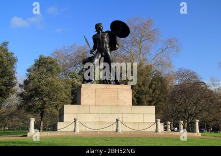 Located in Hyde Park, London, statue of Achilles, the Greek hero of the Trojan War, commemorates the soldier and politician, Arthur Wellesley Stock Photo