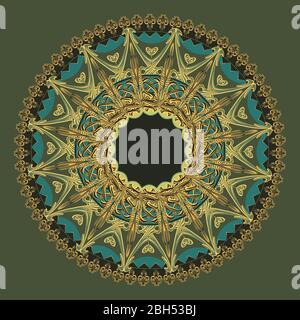 Decorative round flourish frame, colorful vintage ornament design. Stock Vector