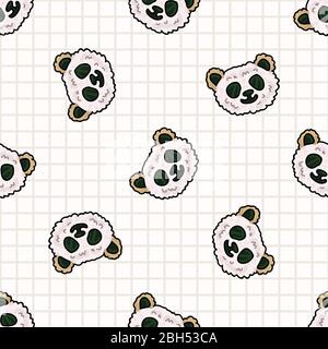 Kawaii panda bear onigiri Japanese rice seamless vector pattern. Hand drawn oriental seaweed roll rice ball. cute bento box meal all over print Stock Vector