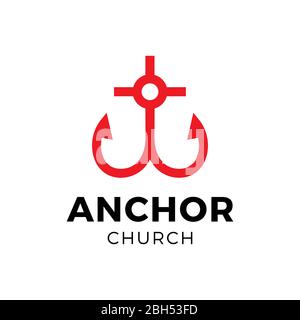 Church Christian Cross with Anchor and heart vector logo design inspiration Stock Vector