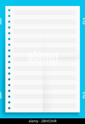 crumpled Standart blank music series A4 format paper size vector illustration Stock Vector