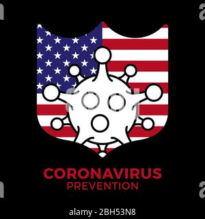 immune from flu germ icon, virus protection, hygiene shield, usa flag and bacterial prevention, thin line web symbol on white background - editable st Stock Vector