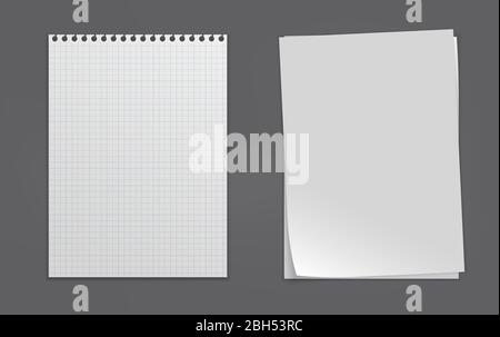 White, lined note, notebook paper with soft shadow are on black background for text. Vector illustration Stock Vector