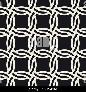 Vector seamless pattern. Monochrome bold braided stripes background. Decorative geometric interlaced circle lines. Stock Vector