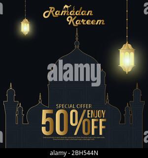 Illustration Of Ramadan Sale Poster Or Sale Banner Background. Flyer, Sale, discount,