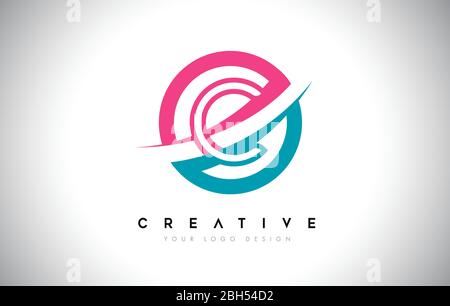 C Letter Design logo icon with circle and swoosh design and blue pink color vector illustration. Stock Vector
