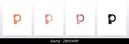 Cat Head Inside Letter Logo Design P Stock Vector