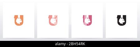 Cat Head Inside Letter Logo Design U Stock Vector