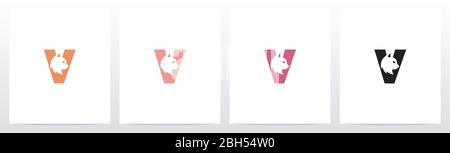 Cat Head Inside Letter Logo Design V Stock Vector