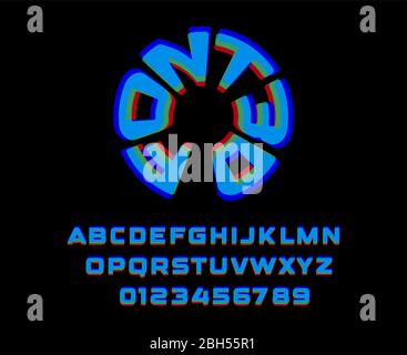 retro letters and numbers set stereo 3d effect, blue and red color alphabet vector typography Stock Vector