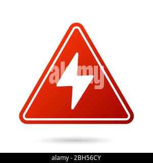 High voltage icon. Bolt warning triangular red sign. High voltage symbol isolated on white background. Vector illustration. Stock Vector