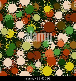 Seamless abstract pattern with microorganisms viruses on a dark green background. Vector image Stock Vector
