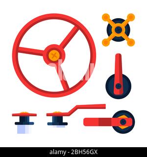 Water Pipe Plumbing Parts With Valve. Vector Illustration stock set Stock Vector