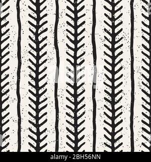Seamless geometric vector pattern. Monochrome black and white brush strokes background. Hand drawn ink lines texture. Stock Vector