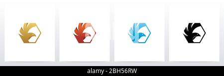 Bird Inside Hexagon Logo Design Stock Vector