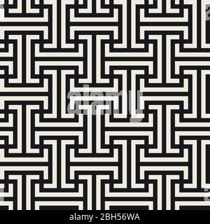 Vector seamless pattern. Geometric striped ornament. Monochrome spiral lines lattice. Stock Vector