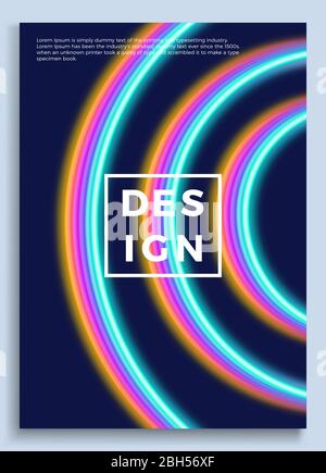 Neon poster, retro design, 80s Sci-Fi pattern, Futuristic Background. Flyer template. Shapes, motion, abstract, geometric vector illustration for musi Stock Vector