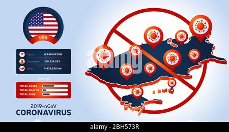 Coronavirus outbreak from Wuhan, China. Watch out for Novel Coronavirus outbreaks in USA. Spread of the novel coronavirus Background. Stock Vector