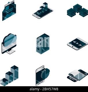 technology device gadget digital isometric isolated icons set vector illustration Stock Vector