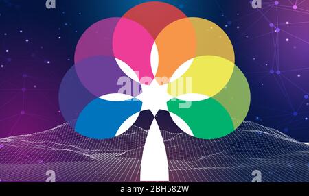 art of rainbow tree on abstract smoke background Stock Vector