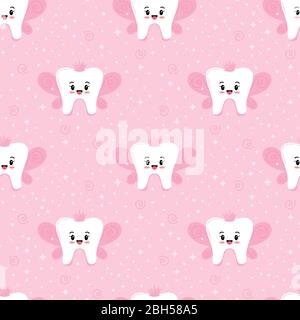 Cute Tooth Fairy vector seamless pattern. Stock Vector