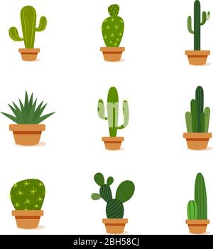 Set of cactus in a potplants Stock Vector