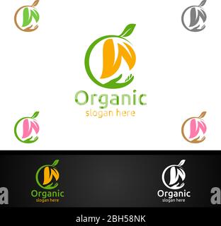 Natural and Organic Logo design template for Herbal, Ecology, Health, Yoga, Food, or Farm Concept Stock Vector