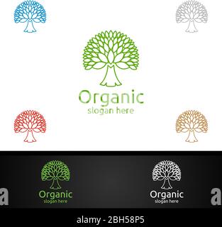Natural and Organic Logo design template for Herbal, Ecology, Health, Yoga, Food, or Farm Concept Stock Vector