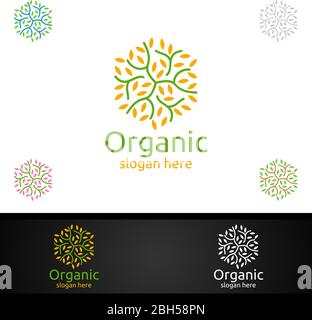 Natural and Organic Logo design template for Herbal, Ecology, Health, Yoga, Food, or Farm Concept Stock Vector