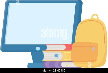 School books computer and bag design, Eduaction class lesson knowledge preschooler study learning classroom and primary theme Vector illustration Stock Vector