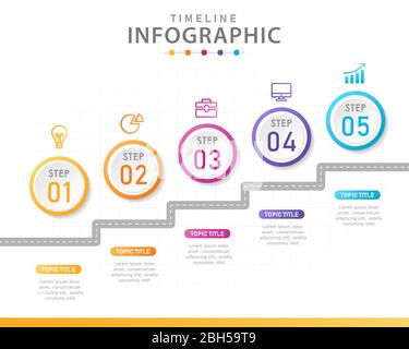Infographic template. 6 Step timeline journey, Flat simple infographics ...