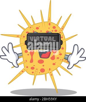 Cartoon design style of mycobacterium kansasii with modern Virtual Reality headset Stock Vector