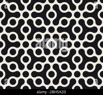 Vector seamless geometric pattern. Contrast abstract background. Polygonal grid with rounded shapes and circles. Stock Vector