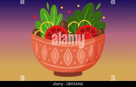 bowl of vegetable on rainbow background Stock Vector