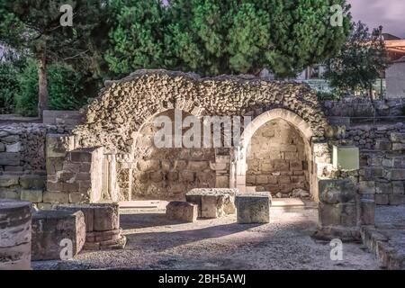 Ancient Roman ruins in the archaeological park of Paphos, Cyprus. Stock Photo