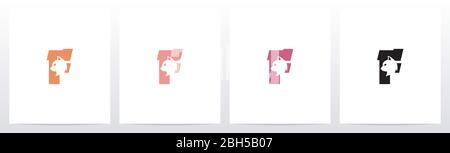 Cat Head Inside Letter Logo Design F Stock Vector