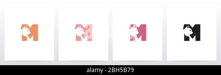 Cat Head Inside Letter Logo Design M Stock Vector