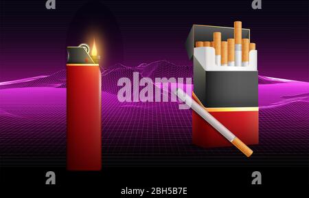 pack of cigarettes with light box on abstract wave background Stock Vector