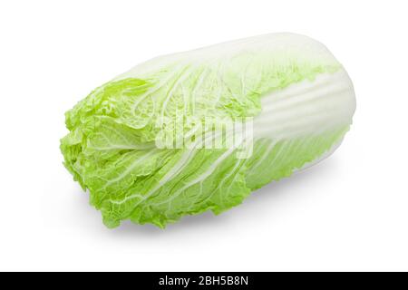 One head fresh organic chinese cabbage on white isolated background with clipping path. Chinese cabbage have high carbohydrate and fiber so crispy swe Stock Photo