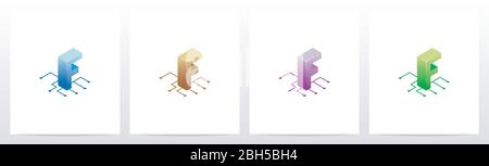 Digital Circuit Nodes Letter Logo Design F Stock Vector