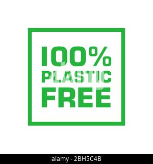 Plastic free 100 percent green title in rectangle shape. Vector illustration. Stock Vector