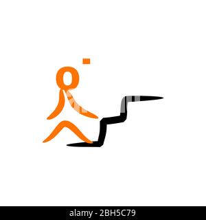 Upstairs icon sign. Walk man in the stairs. Career Symbol. flat design. Vector illustration. Stock Vector