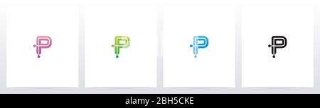 Connecting Dots On Letter Logo Design P Stock Vector